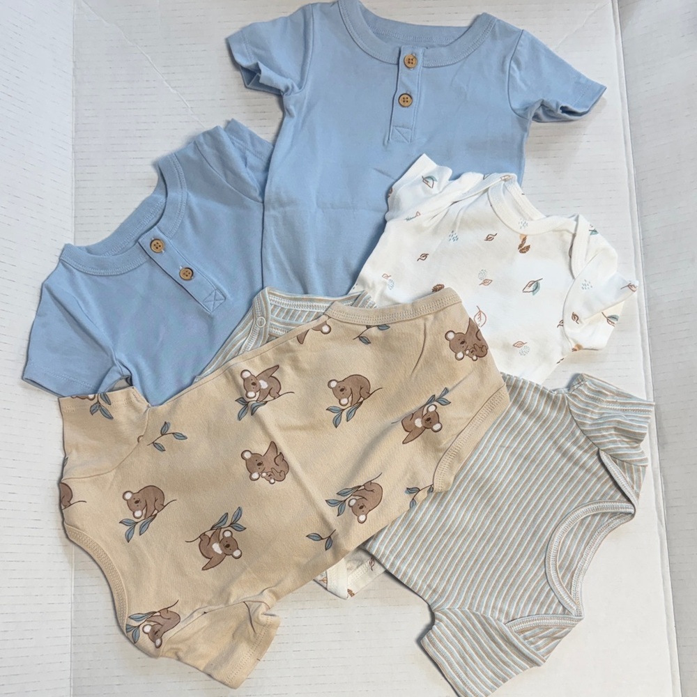 Carter's Blue and Beige Baby Bodysuit Set